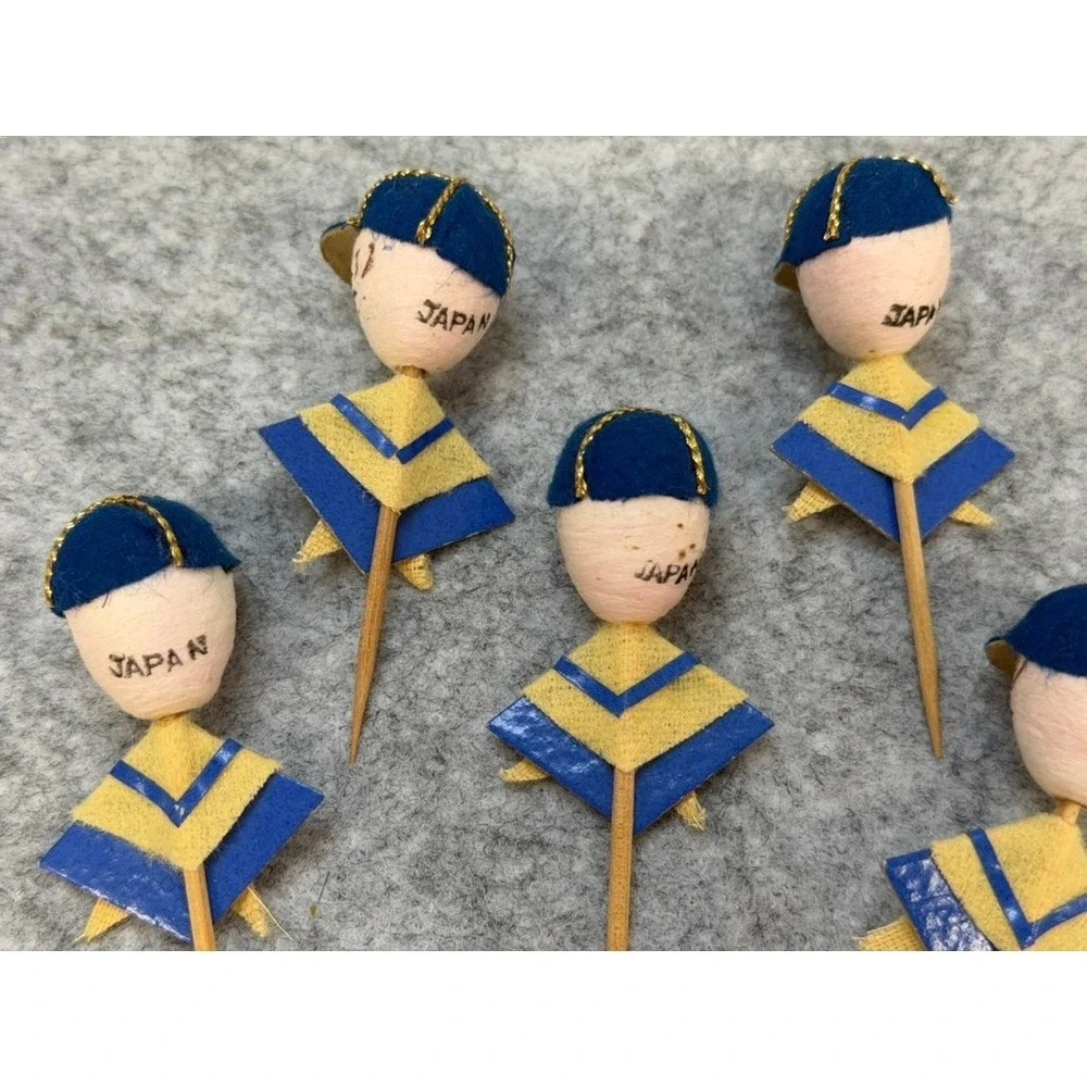 Vintage 1950's Boy Scout Spun Cup Cake Topper Party Picks Set of 7 Made in Japan